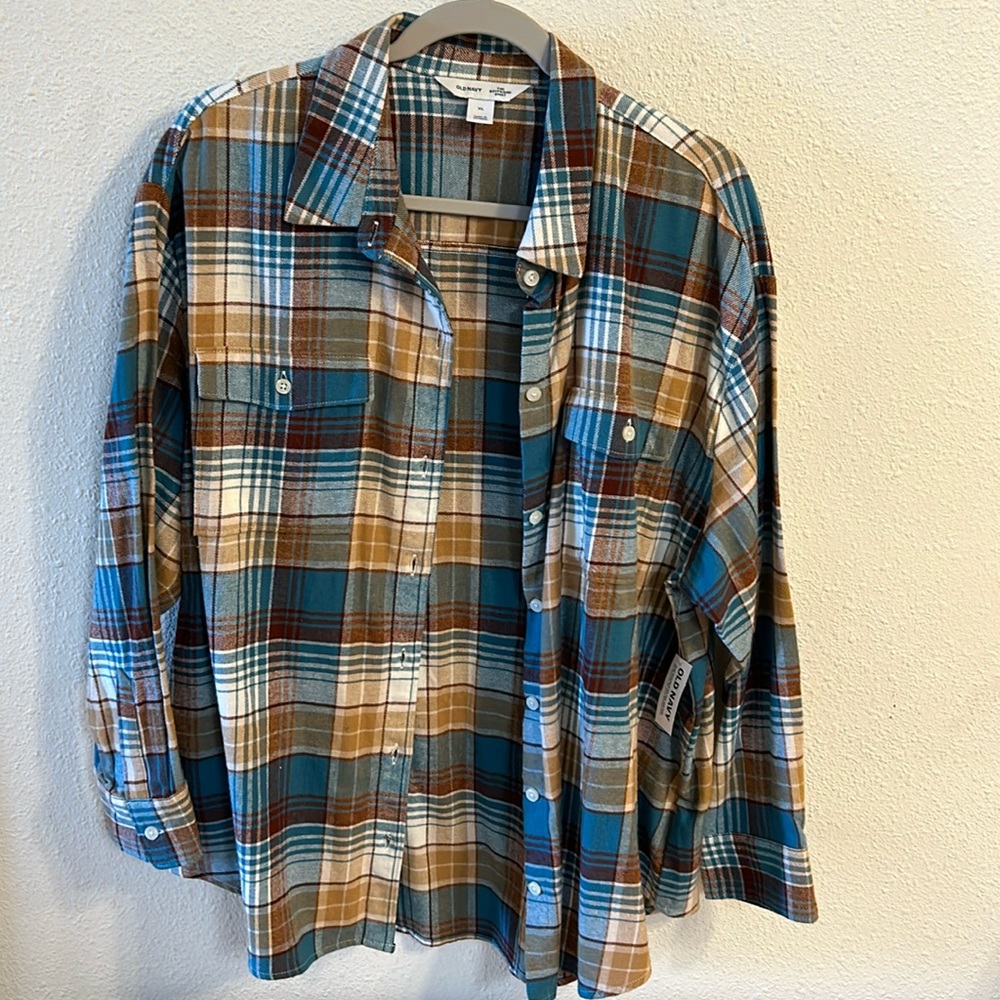 *closet clean out* Old Navy flannel boyfriend tunic shirt size xl